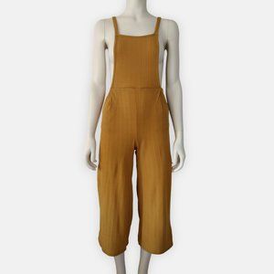 Sienna Sky Mustard Ribbed Knit Cropped Jumpsuit Overalls With Pockets